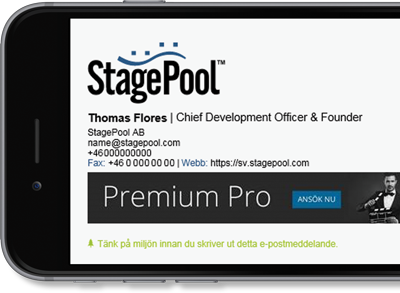 Office 365 signature with StagePool contact details and logo.