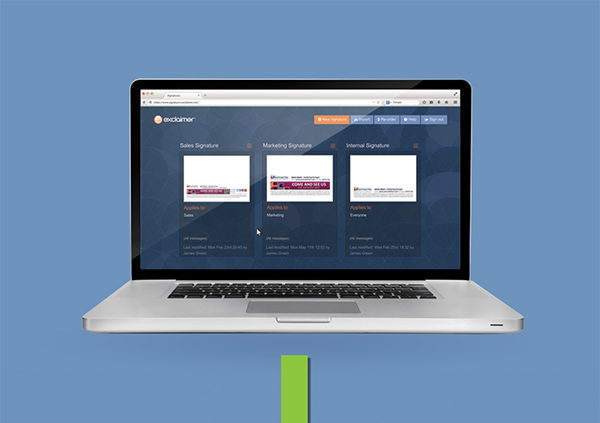 As assinaturas de e-mail foram concebidas e geridas no portal do Signatures for Office 365