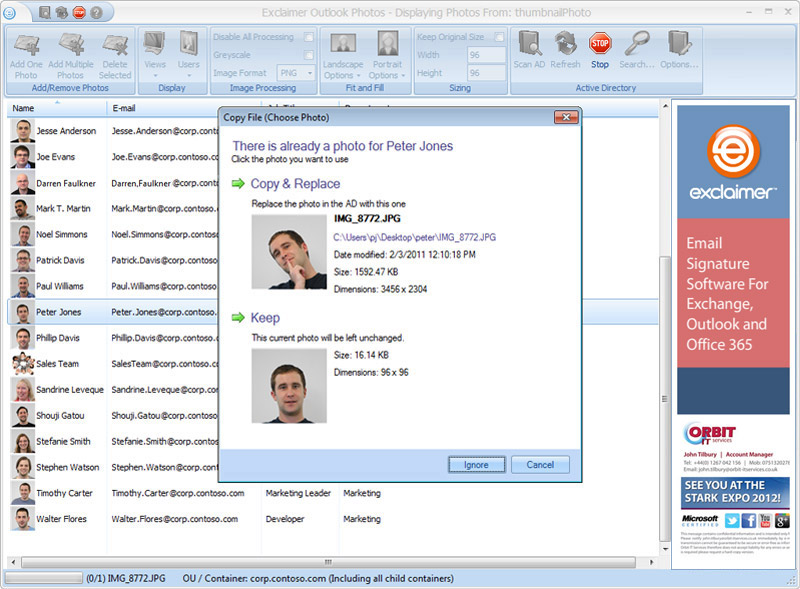 Screenshot of Exclaimer Outlook Photos